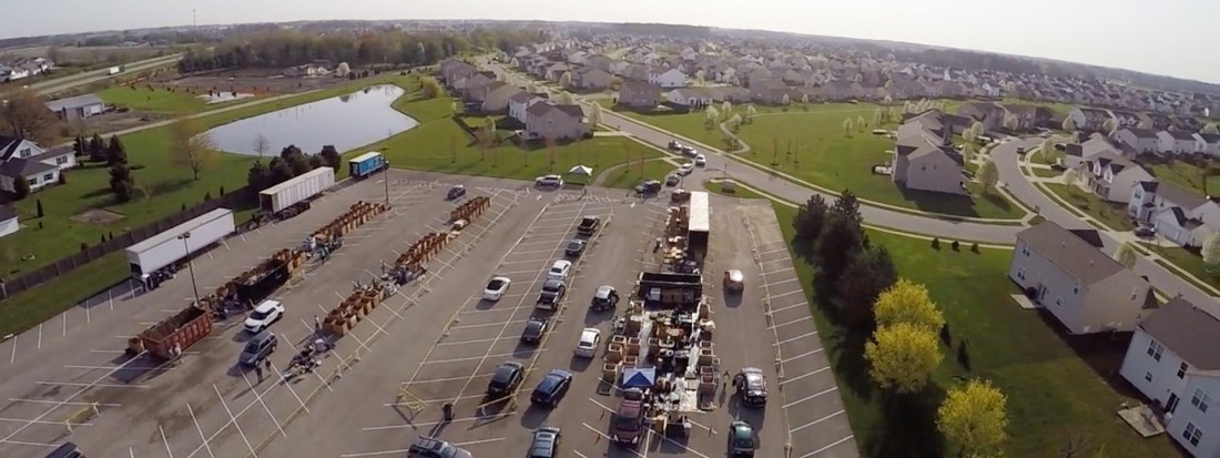 Aerial View of Fishers Recycling event